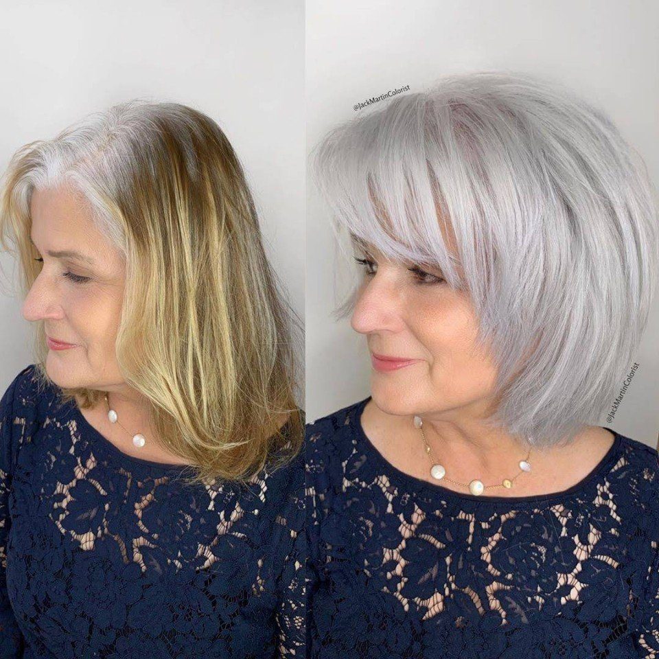 Покраска волос под седину женщине фото до и после
